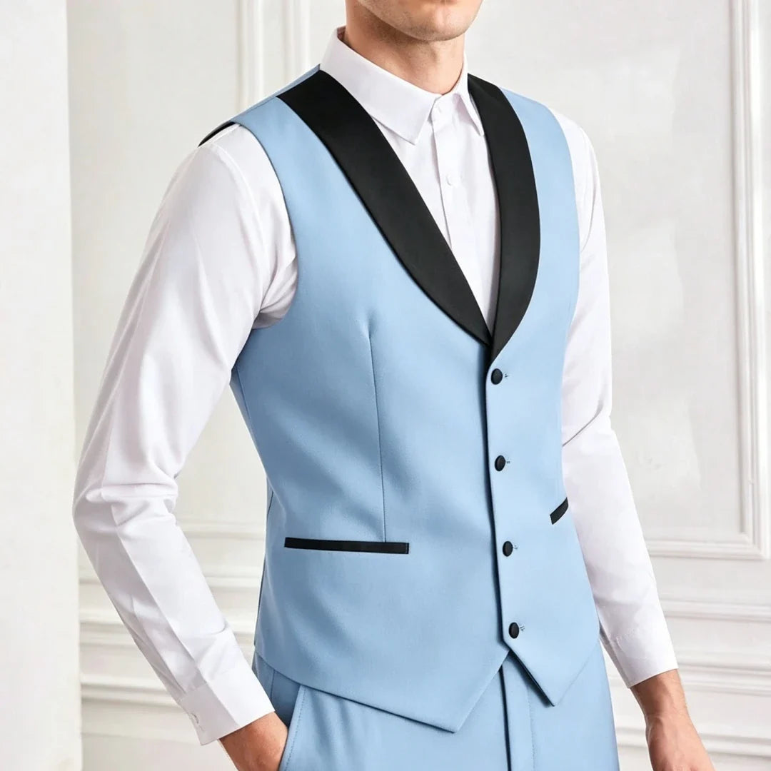 Men's Suit Vest – Single Breasted Brown Waistcoat with Black Lapel for Weddings & Formal Occasions