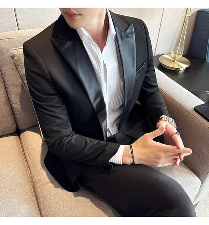 Men's Slim Fit Wedding Suit – Jacket, Vest & Pants | Smart Casual Black Tuxedo for Groom