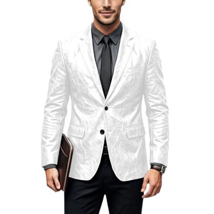 Vintage Wrinkled Men's PU Leather Blazer Slim Fit Notched Lapel Business Suit Jacket Two Button Casual Sport Coats for Office