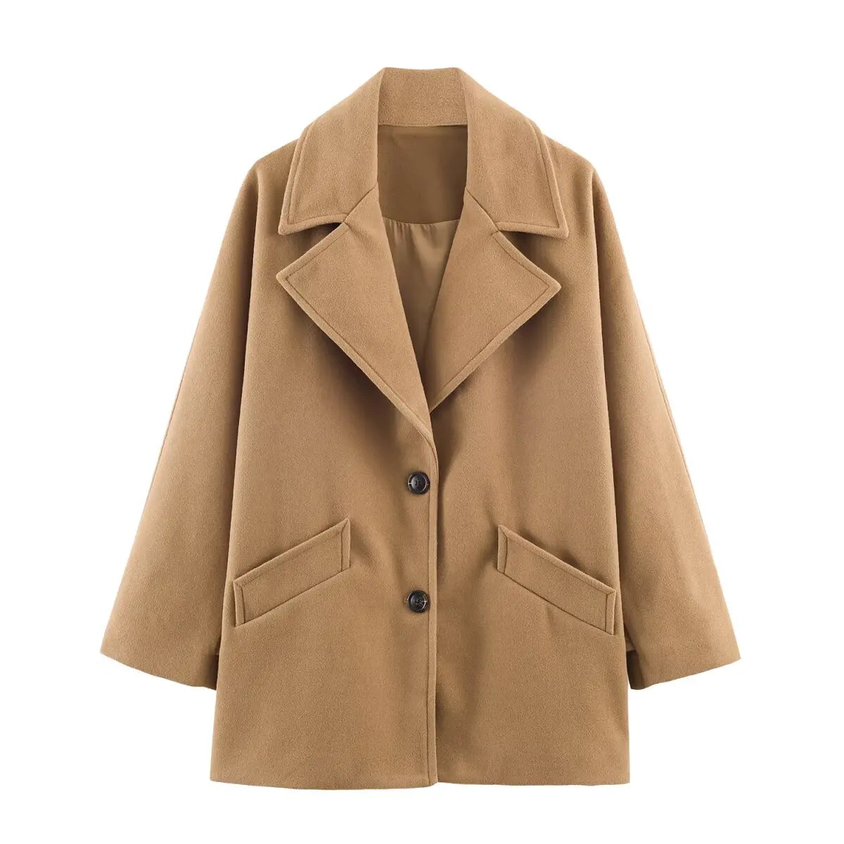 Women's Khaki Woolen Overcoat Korean Style Elegant Long Sleeve Warm Long Outerwear Vintage Harajuku 2000s Fashion Clothes Winter