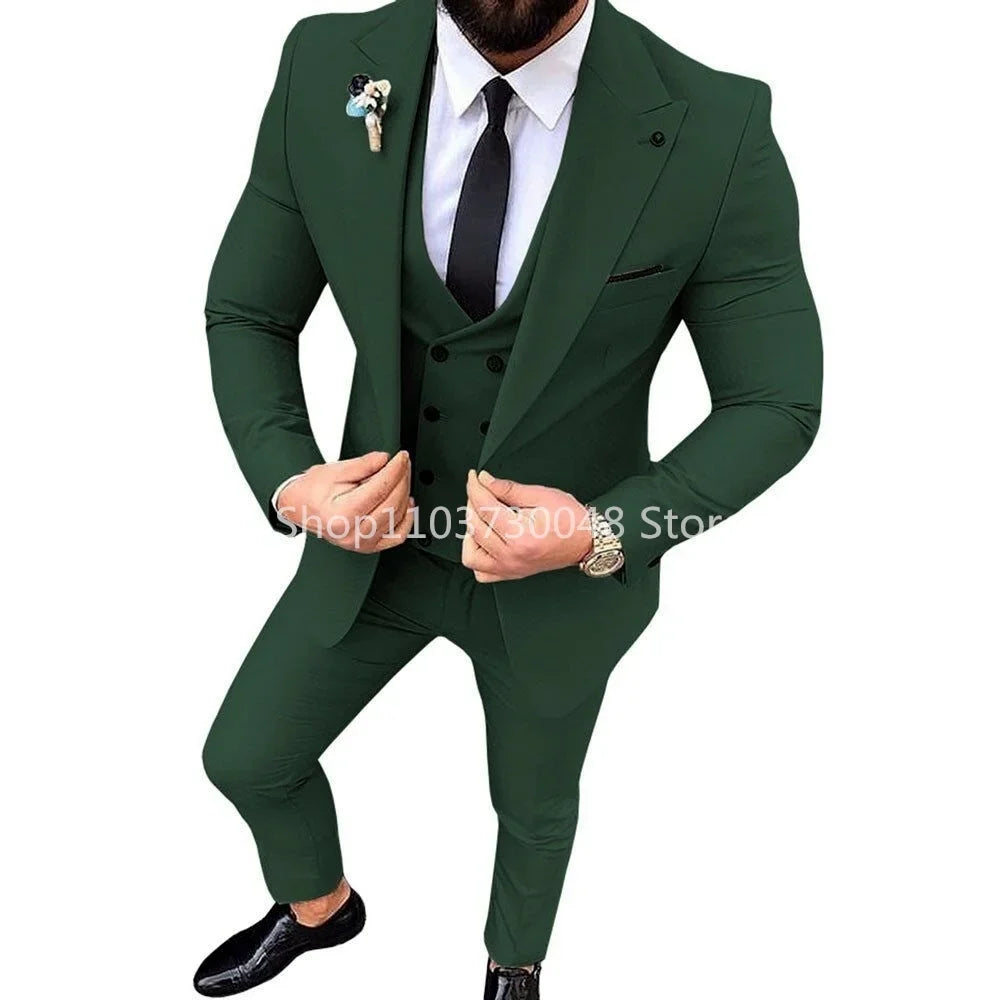 Ensemble de 3 costumes de smoking pour homme avec blazer, gilet simple boutonnage et pantalon pour mariage et occasions professionnelles décontractées