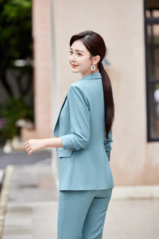 Two-Piece Jacket and Pants for Women, Simple and Elegant, Professional, Autumn and Winter, New, 2025