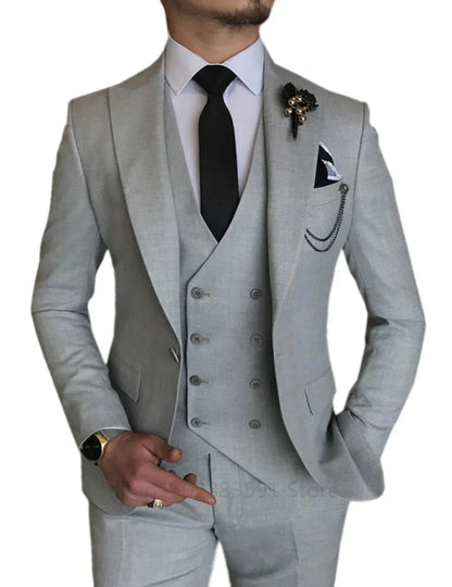 Men's 3 Piece Blazer+Vest+Pant Wedding Dress Suits Slim Fit Lapel Tuxedos Party Leisure Formal Male Suit For Groomsman Suits