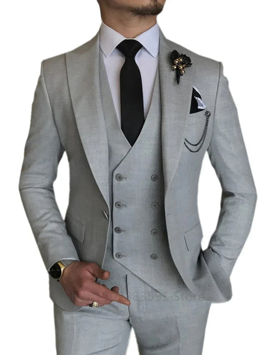 Men's 3 Piece Blazer+Vest+Pant Wedding Dress Suits Slim Fit Lapel Tuxedos Party Leisure Formal Male Suit For Groomsman Suits