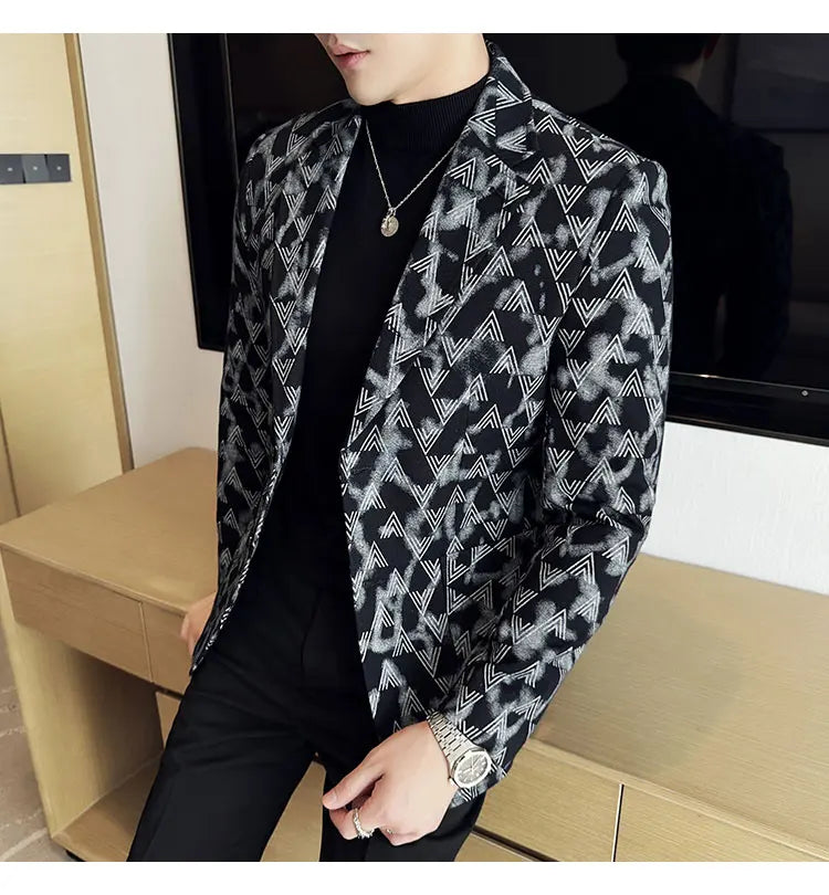 Jacquard Denim Korean Slim Fit Suit Coats 2025 New High Qualitys Fashion Men Slim Fit Business Formal Social Suit Jacket 4XL-M