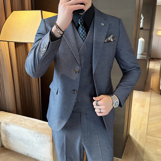 Men's Slim Fit Wedding Suit 3-Piece Set – Single Breasted Smart Casual Formal Suit for Autumn & Winter