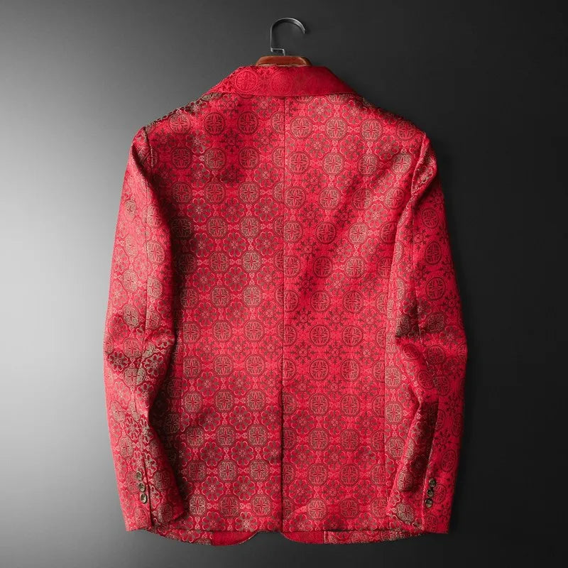 Luxury Vintage Jacquard Suit Jacket Men High Quality Casual Business Social Formal Jackets Banquet Party Host Wedding Blazers
