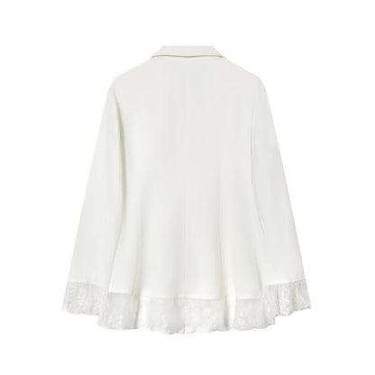 Woman Early Spring Fashion Long Sleeves Single Breasted Lace Patchwork Decoration Blazer Female Casual Slim Commuting Coat