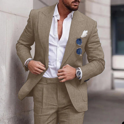 Men's 2-Piece Linen Suit – Slim Fit Notch Lapel Blazer & Trousers for Wedding, Business & Formal Occasions