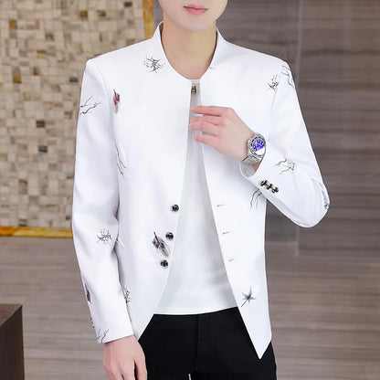 2026 Blazer Fashionable Outdoor Travel Youthful Wedding Versatile Printed Fabric Host Slim-fit Casual Lightweight Men's Blazer