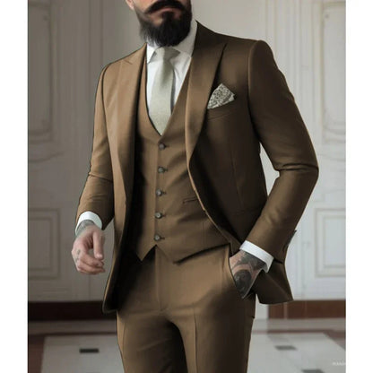 Men's 3-Piece Suit Set – Single Breasted Jacket, Vest & Pants for Wedding & Business