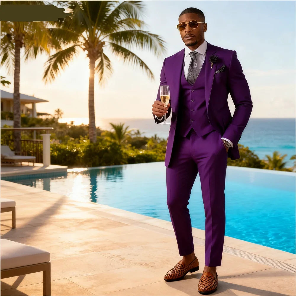 Jacket Pants with Vest 3 Piece Wedding Suits for Men Single Breasted Peak Lapel Regular Length Male Suit Costume Homme