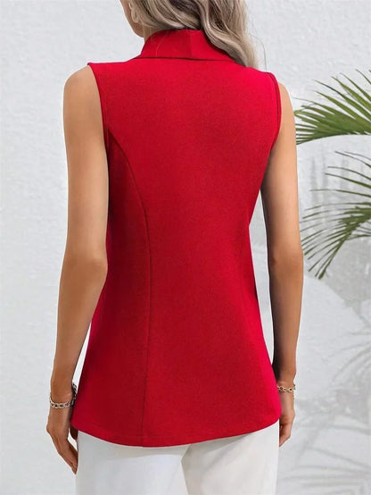 Vintage OL Jacket Casual Lapel Blazer Women One Button Suit Coats Fashion Sleeveless Office Vest 2025 Autumn Femme