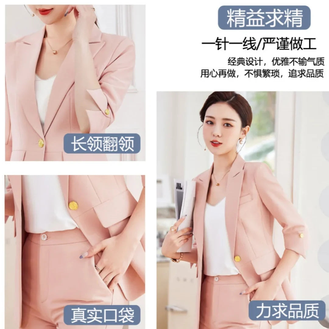Fashionable professional women's mid-sleeved suit, high-quality two-piece pants + suit jacket, new spring 2026