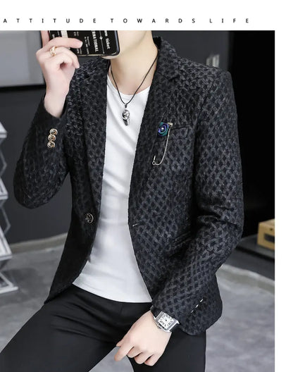 Blazer Men's Fashion Outdoor Travel Gentleman Wedding Slimming Business Versatile Trendy Casual Korean-style Formal Wear Blazer
