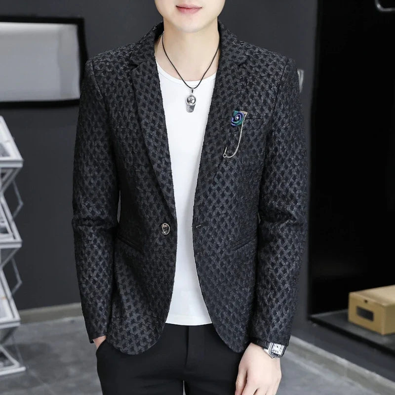 High Quality Suit Jacket Men Slim Fit Long Sleeve Casual Blazers Korean Fashion Streetwear Social Suit Jacket Men Clothing 2025