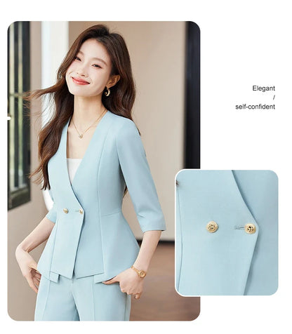 2025 Summer New Fashionable Business Women's Suit, High-Quality Two-Piece Mid-Sleeved Blazer + Pants. Soft and Comfortable