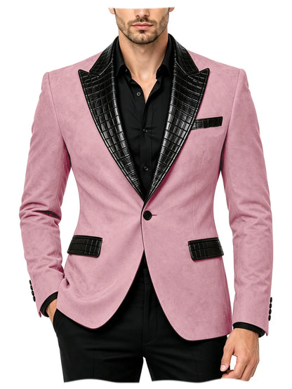 Men's Suede Slim Fit Blazer Jacket Crocodile Pattern Lapel Design Suit Coat Formal Business Prom Wedding Party Tuxedo Outerwear