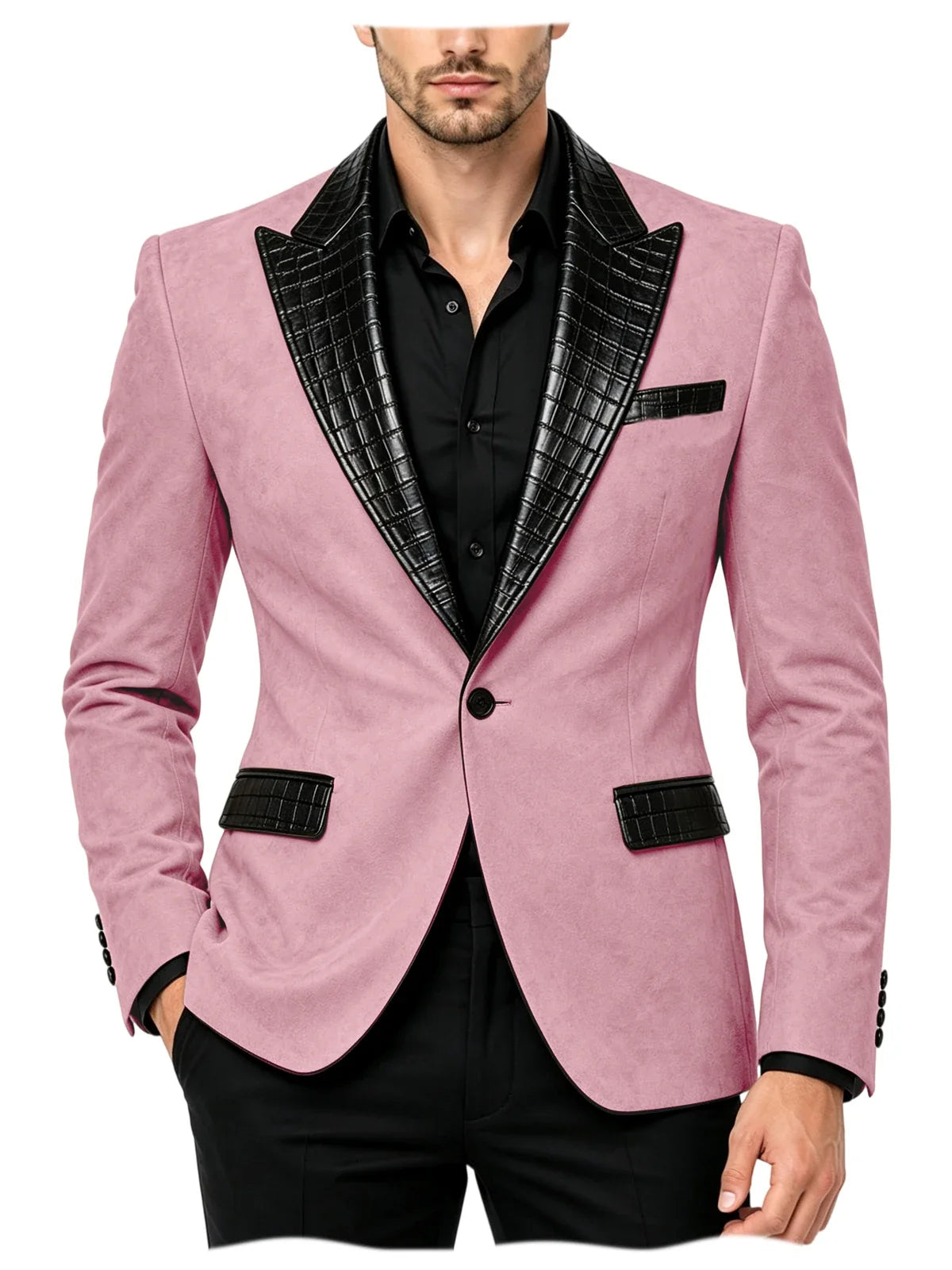Men's Suede Slim Fit Blazer Jacket Crocodile Pattern Lapel Design Suit Coat Formal Business Prom Wedding Party Tuxedo Outerwear