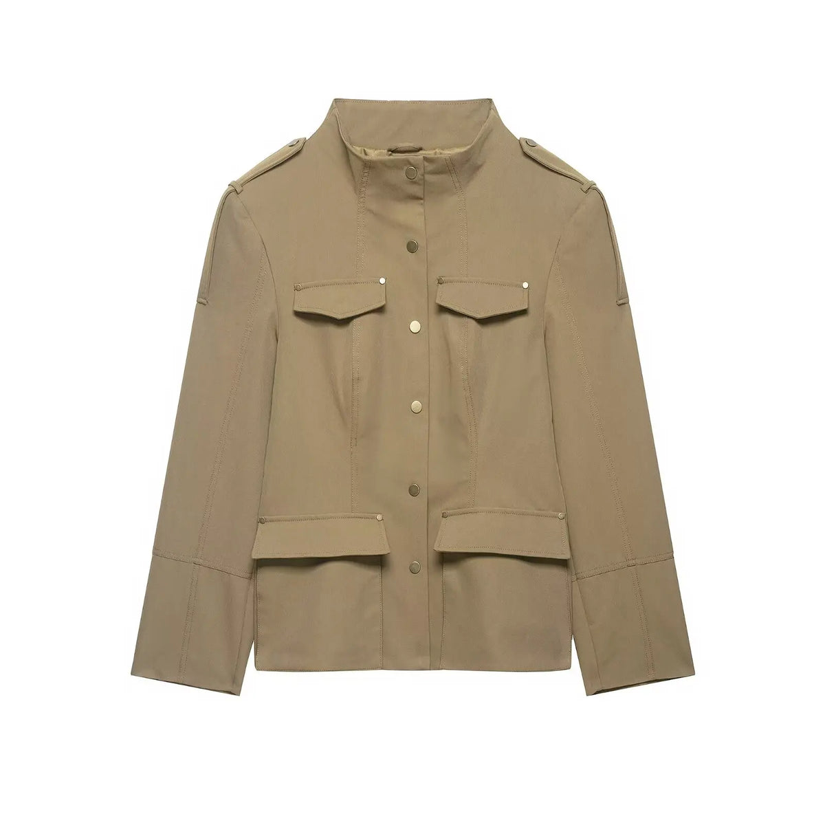 Fashion Women Slim Safari Blazer Jacket 2026 Stand Collar Long Sleeve Pocket Vintage Trench Coat Female Elegant Street Blazer