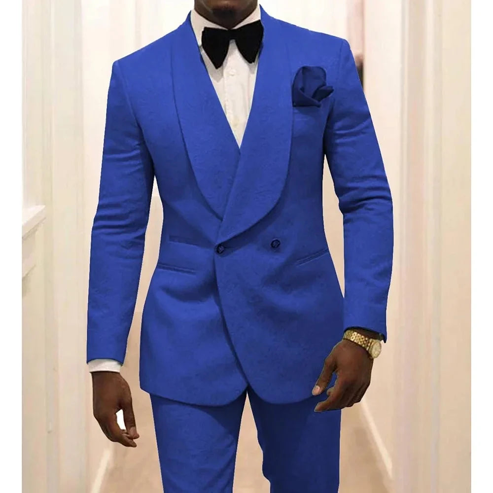 Men's Double Breasted 2-Piece Wedding Suit with Rose Jacket — Smoking Suit for Men
