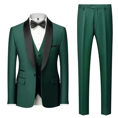 Men's black 3-piece slim fit elegant formal casual 3-piece set jacket vest pants business wedding dance regular sports jacket