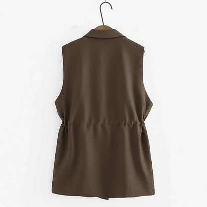 Women Sleeveless Casual Blazer Fashion Vests Korean Style 2026 Elegant Peak Lapel Suit Coats Oversize OL Black Vests