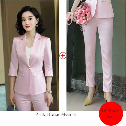 High-end Premium Women's Blazer Pant Two Piece Office Suit 2022 Spring New Elegant Temperament Female Jacket Casual Ninth Pants