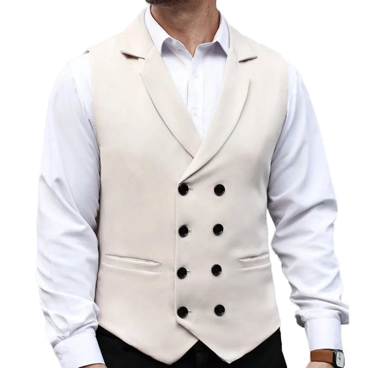 Men's Double-Breasted Suit Vest – Lapel Waistcoat for Weddings, Banquets & Smart Casual Wear