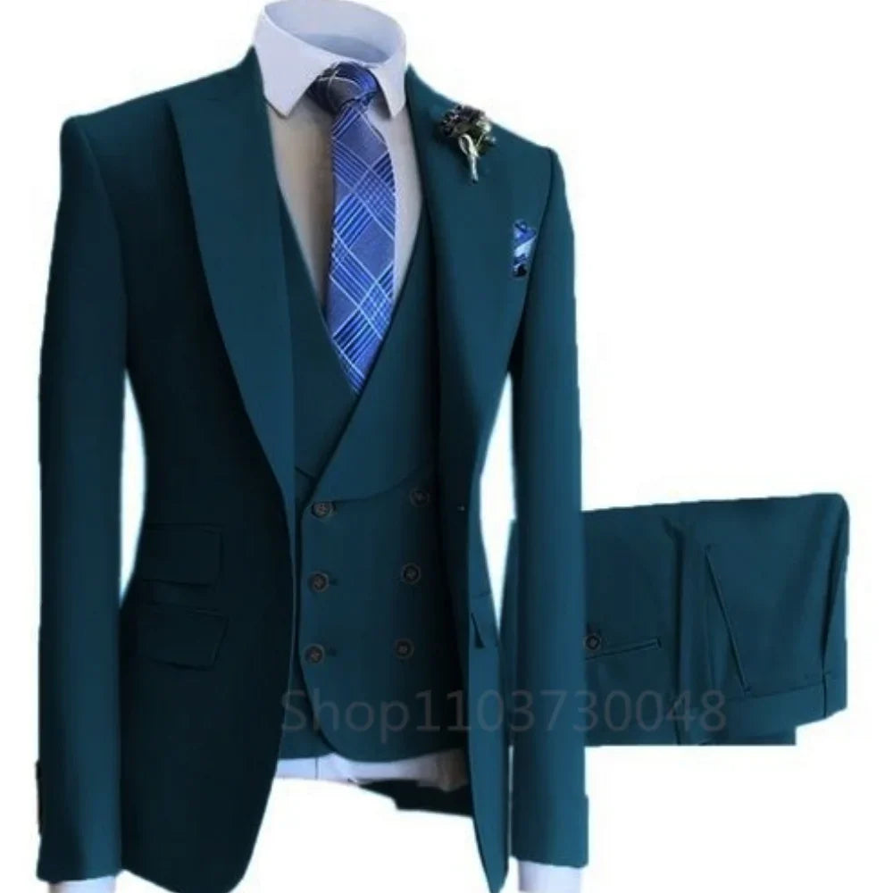 High-End Slim Fit 3 Pcs Set Formal Wedding Suits for Men Casual Business Groom Tuxedos with Jacket Vest Pants for Party Prom
