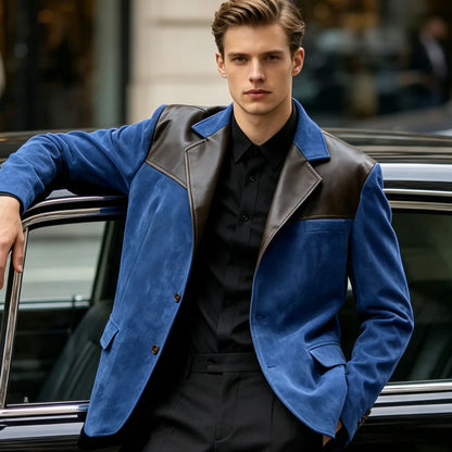 Men's Suede Blazer Single Breasted Slim Fit Classic Suit