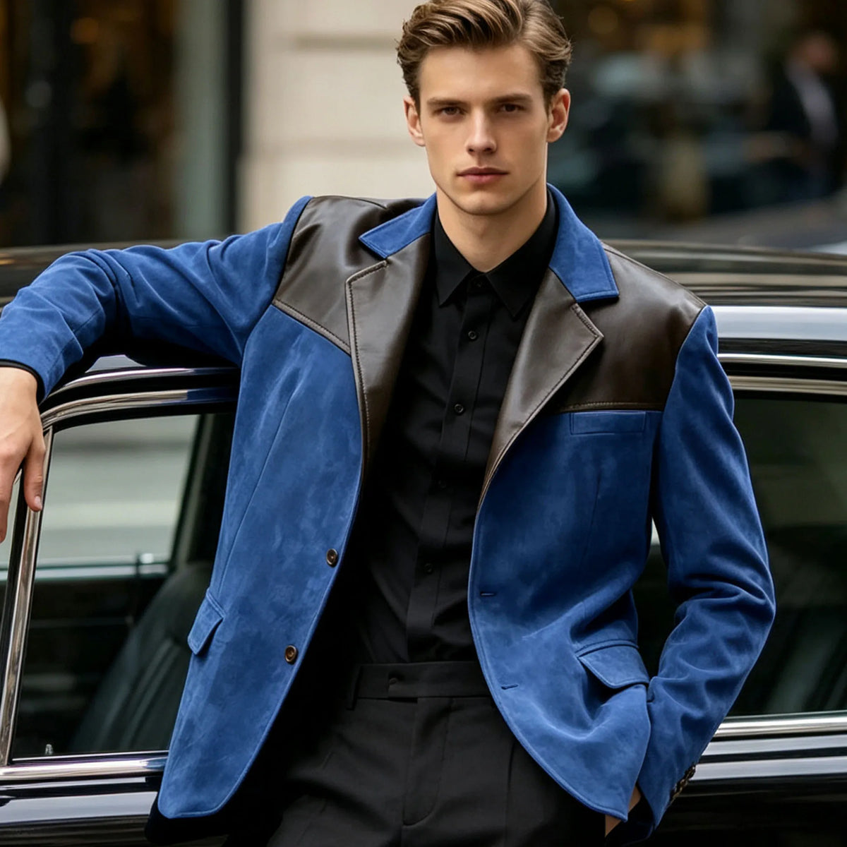 Men's Suede Blazer Single Breasted Slim Fit Classic Suit