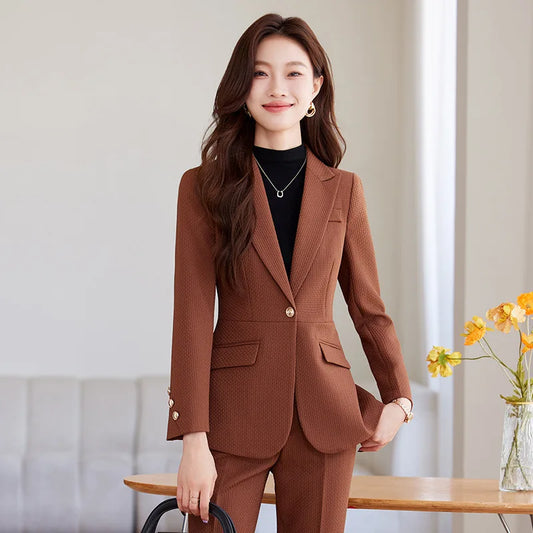 Casual Blazer Suits for Women Office Wear Long Sleeve Single Button Jacket 2 Pieces Set Chic Fashion Pant Suits Elegant Ladies