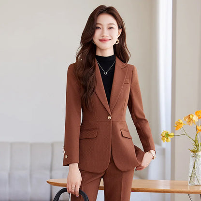 Casual Blazer Suits for Women Office Wear Long Sleeve Single Button Jacket 2 Pieces Set Chic Fashion Pant Suits Elegant Ladies