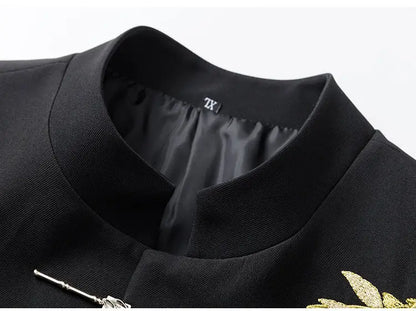 Blazer Hombre Men Luxury Clothing Oversized Chinese Style Golden Bamboo Embroidery Metal Buckle Elegant Suit for Man Jacket Coat