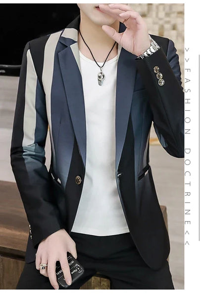 Blazer Men's Fashion Business Gentleman Slim-fit Stripes British Style Outdoor Performance Trend Wedding Banquet Casual Blazer