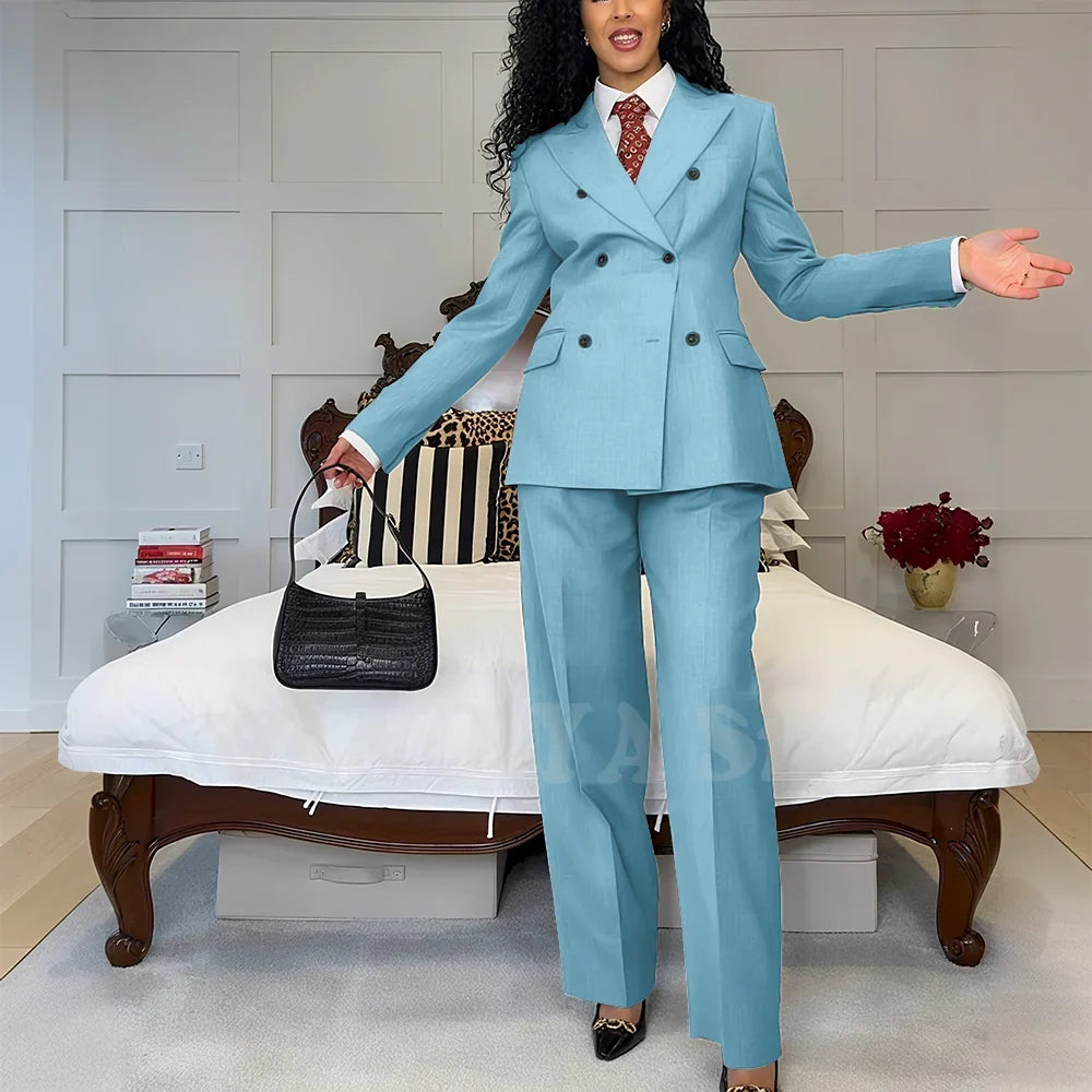 2025 New Summer Women's Suits Business Casual Outfits Double Breasted Peak Lapel Jacket Pants Custom Made High Quality Female