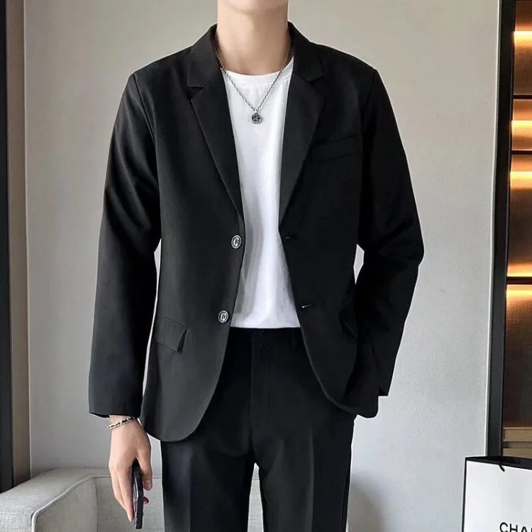 2026 Men's British Style Padded Shoulder Blazer Autumn Winter Loose Fit Elegant Casual Suit Jacket Versatile