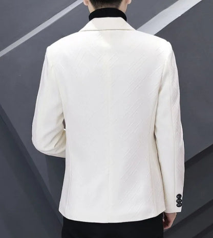 Men's Autumn Winter Fleece-Lined Slim Fit Casual Blazer Korean Style Solid Color Thick Warm Youth Fashion Suit Jacket