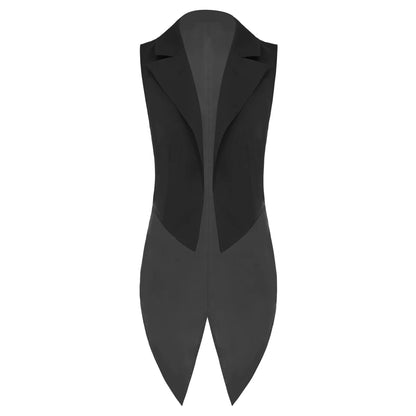 Women Vintage Tailcoat Tuxedo Waistcoat Open Front Sleeveless Jacket Lapel Satin Lining Formal Vest Nightclub Waitress Costume