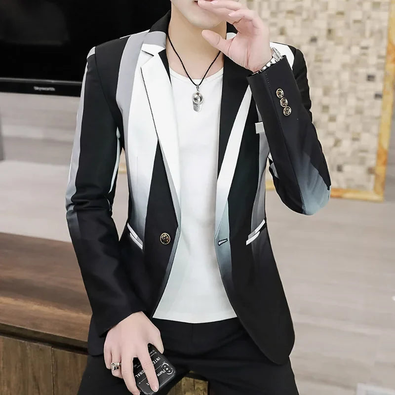 Blazer Men's Fashion Business Gentleman Slim-fit Stripes British Style Outdoor Performance Trend Wedding Banquet Casual Blazer