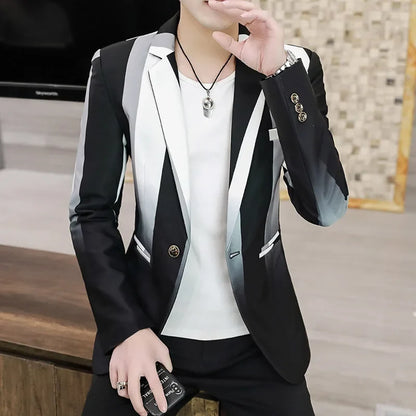 Blazer Men's Fashion Business Gentleman Slim-fit Stripes British Style Outdoor Performance Trend Wedding Banquet Casual Blazer