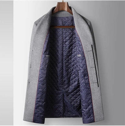 High-quality, Fashionable, Stylish, Versatile, for Banquets, Shopping, Trendy Business, Casual, Solid-color Men's Woolen Overcoa