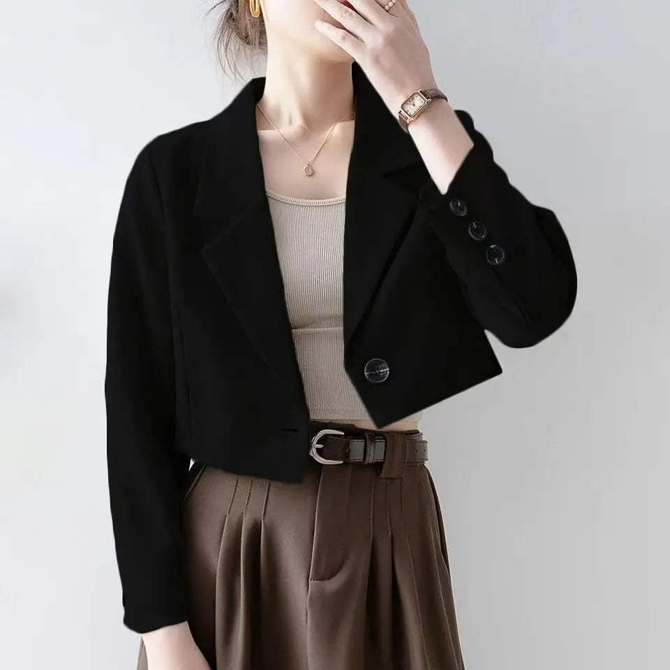 Women Black Gothic Blazer Jacket Korean Style Y2k Gyaru 2000s Vintage Long Sleeve Emo Outerwear Cropped Suit Coat Spring Autumn