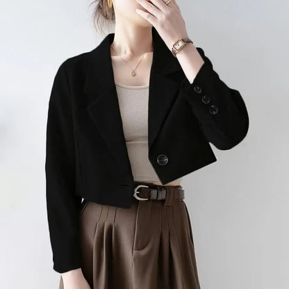 Women Black Gothic Blazer Jacket Korean Style Y2k Gyaru 2000s Vintage Long Sleeve Emo Outerwear Cropped Suit Coat Spring Autumn