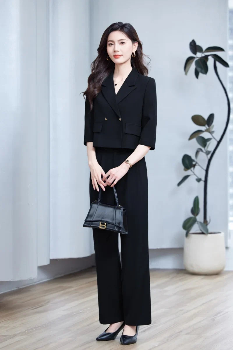2025 New Fashionable Professional Womens Mid-Sleeve Suit Jacket + Pants. Soft and Comfortable