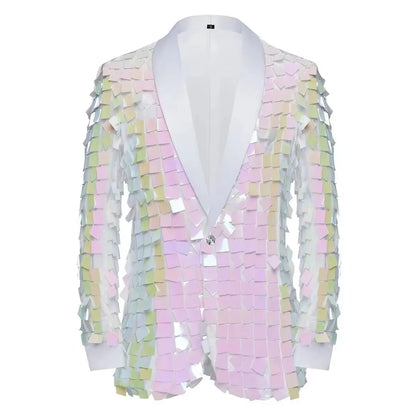 Men's Shiny Sequins Blazer Jacket Creative Party Tuxedo Male Singer Host Stage Performance Groom Wedding Club Blazer Stage Wear
