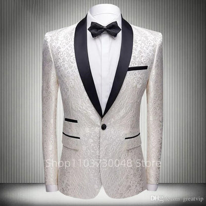 White Jacquard Men's Wedding/Business Blazer Slim Fit 1 Pcs Slim Fit Smoking Jacket Shawl Lapel Italian Style Fashion Suit Coat
