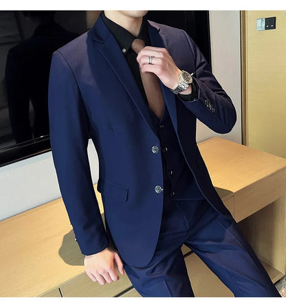 Men's Three-Piece Slim Fit Suit – Blazer, Vest, and Pants for Wedding, Business, and Formal Occasions