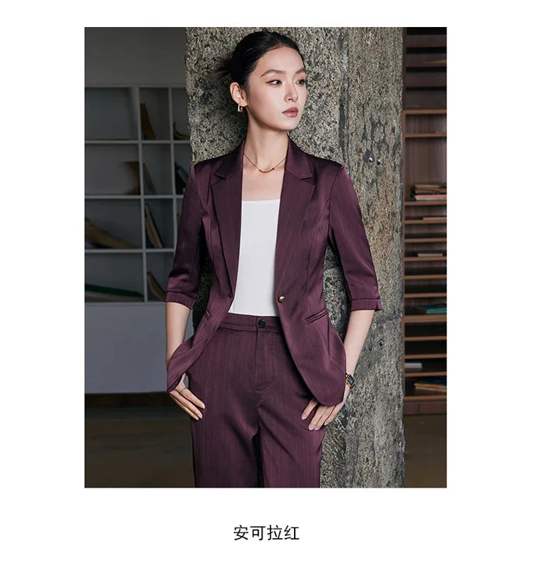 Elegant Women 2025 Spring Summer Professional Suit OL Business Interview Manager Commuting Work Wear Blazer And Pants Sets